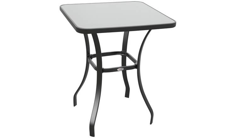 Outsunny Metal Garden Side Table with Tempered Glass Top - Black