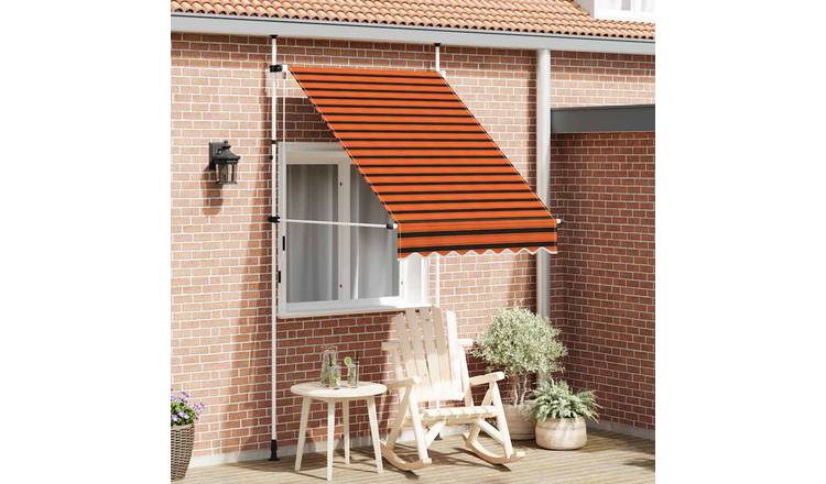 Walplus Manual Polyester Retractable Awning - Orange and Brown - 150 x 120 cm