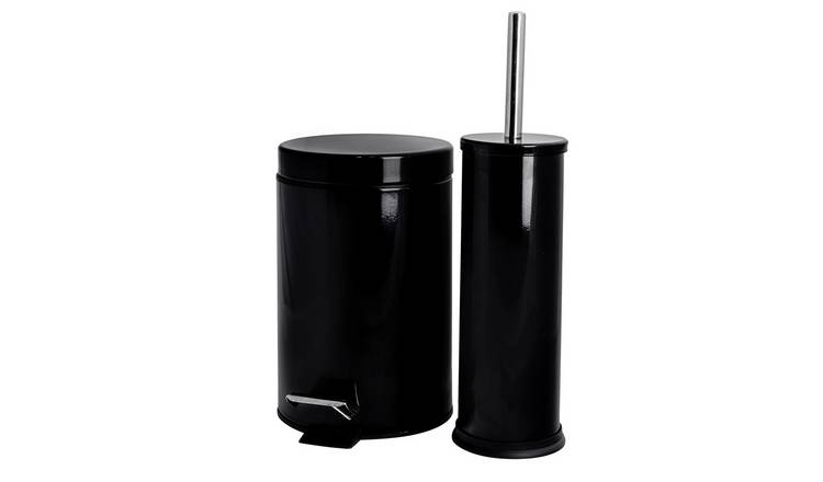 Harbour Housewares Round Toilet Brush & Bin Set - Black