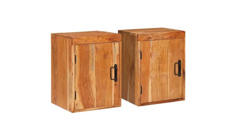 Walplus Pack of 2 Solid Wood Nightstand - Brown - 35 x 33 x 48 cm