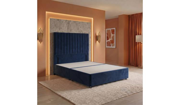 Somnior Heritage Velvet Divan Base No Draw 54" Headboard - Navy/King