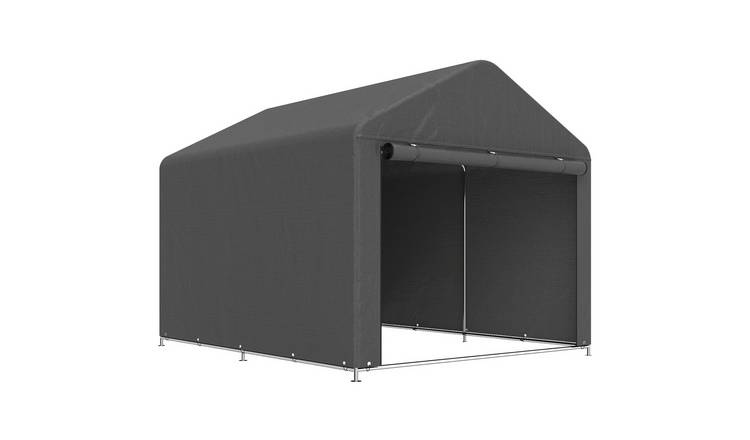 Outsunny Galvanised Metal Storage Shed with Zipped Door - Dark Grey