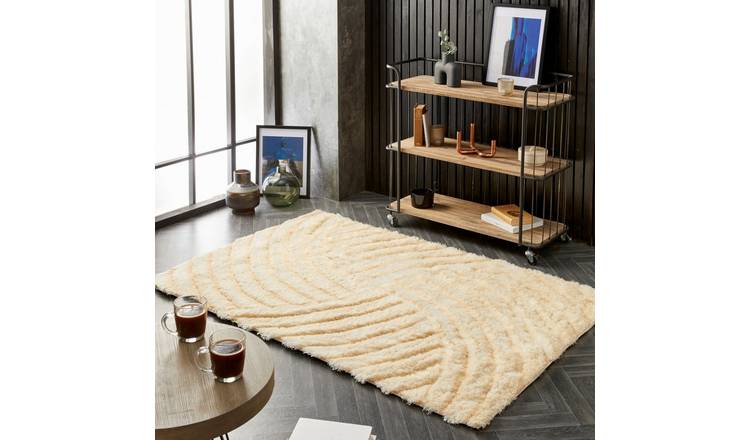 Mega Flooring Beige Shaggy Abstract Rug - 120 x 170cm