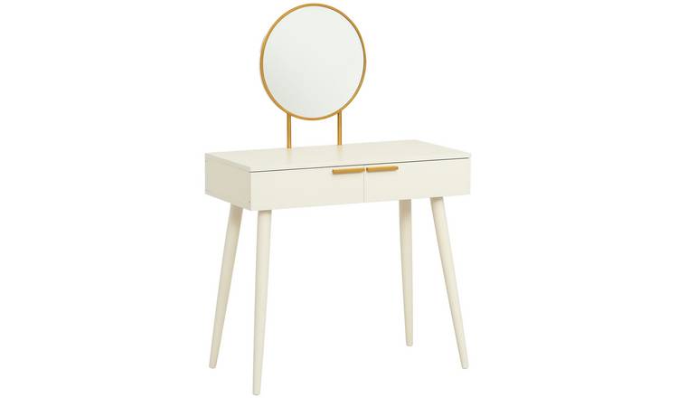 HOMCOM Modern Makeup Vanity Table with Round Mirror and 2 Drawers - White