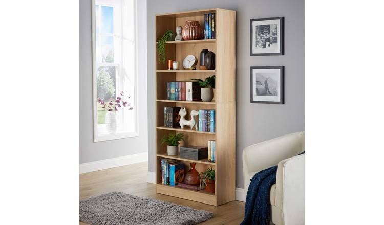 Home Source Clara 6 Shelf Deep Bookcase - Oak