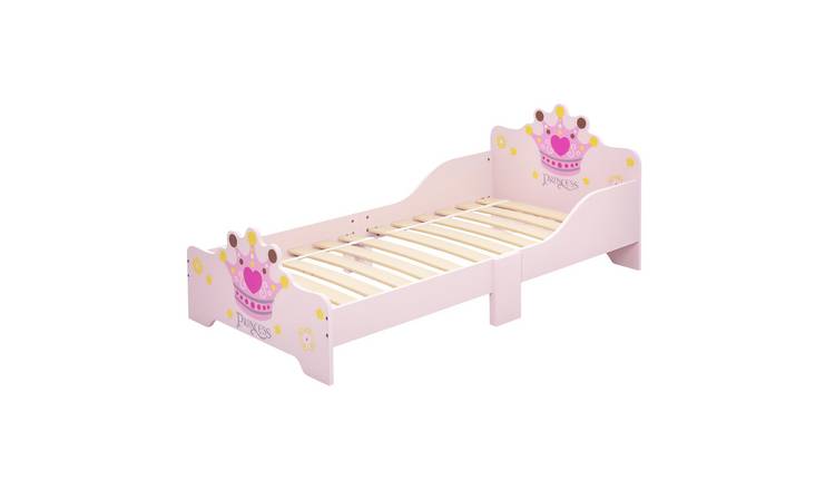 HOMCOM Princess Crown Theme Wooden Kids Bed Frame - Pink