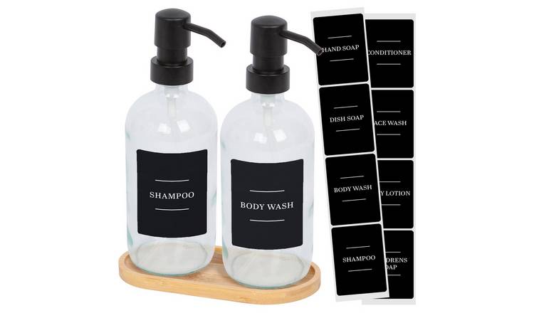 Harbour Housewares 2pc Soap Dispenser Set & Labels  - Clear/Black - 500ml
