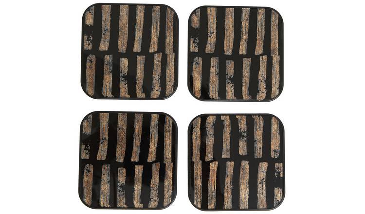 Orsina Set Of 4 Celina Square Coasters - Black and Gold