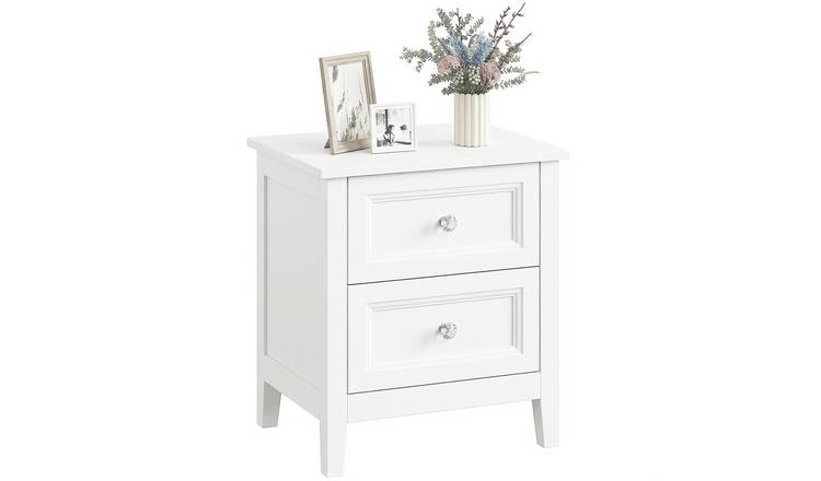 HOMCOM Modern Bedside Table with 2 Drawers and Smooth Slides - White
