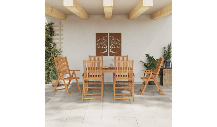 Walplus 7 Piece Solid Acacia Wood Garden Dining Set - Natural - 140 x 80 x 74 cm