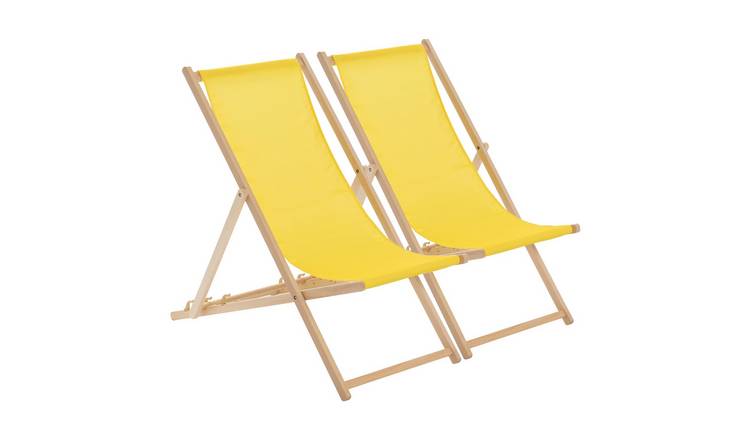 Harbour Housewares Folding Wooden Deck Chairs - Yellow - Pack of 2