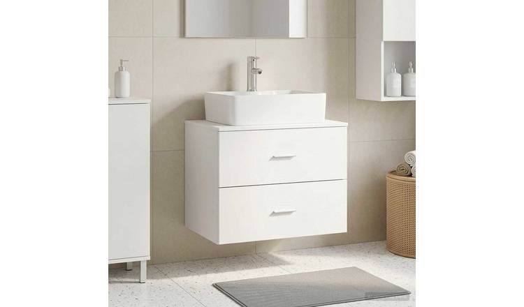 Walplus 2 Drawer Wall Mounted Sink - Stone Grey - 49.5 x 44.5 x 65.5 cm
