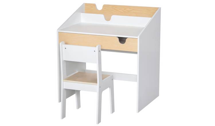 HOMCOM 2 Piece Wooden with Drawer and Shelf Kids Desk and Chair Set - Blue