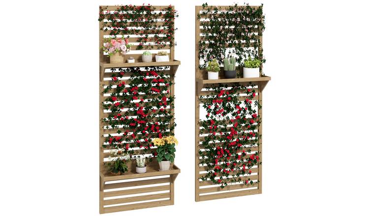 Outsunny 2 Wooden Wall Mounted Raised Garden Bed - Natural Wood