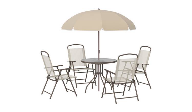 Outsunny 6 Piece Foldable Garden Dining Set with Tempered Glass - Beige