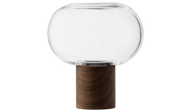 LSA International Oblate Glass Vase Lantern 21.5cm with Walnut Base - Clear