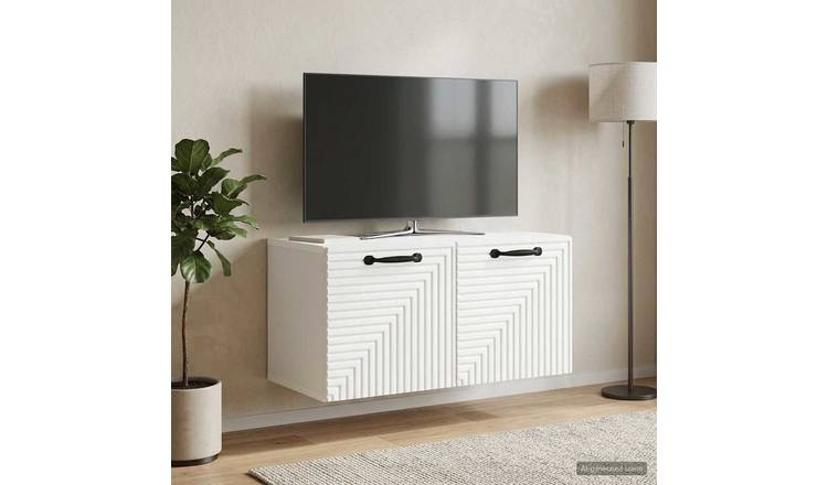 Walplus Wood Wall Mounted TV Cabinet Tall Unit - White - 59.5 x 31 x 30 cm