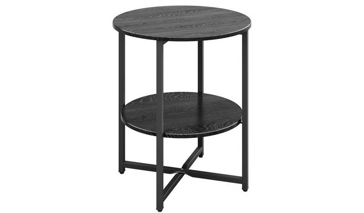 Living and Home Small Round Coffee Table with Shelf - Black