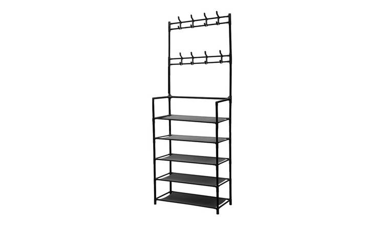 Living and Home 5 Tier Shoe Rack with Coat Hanger - W60 x D28 x H175cm
