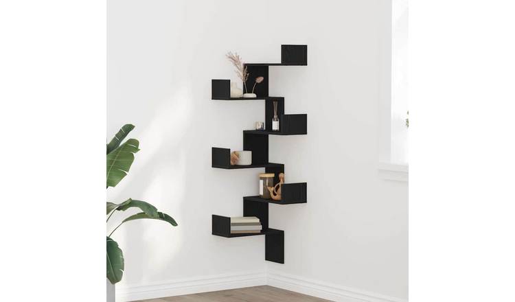 Walplus Wall Corner Shelf - Dark Oak - 45 x 45 x 147 cm