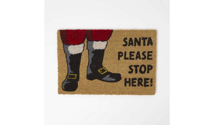 Homescapes 'Santa Stop Here' Rubber & Coir Doormat – 40 x 60 cm