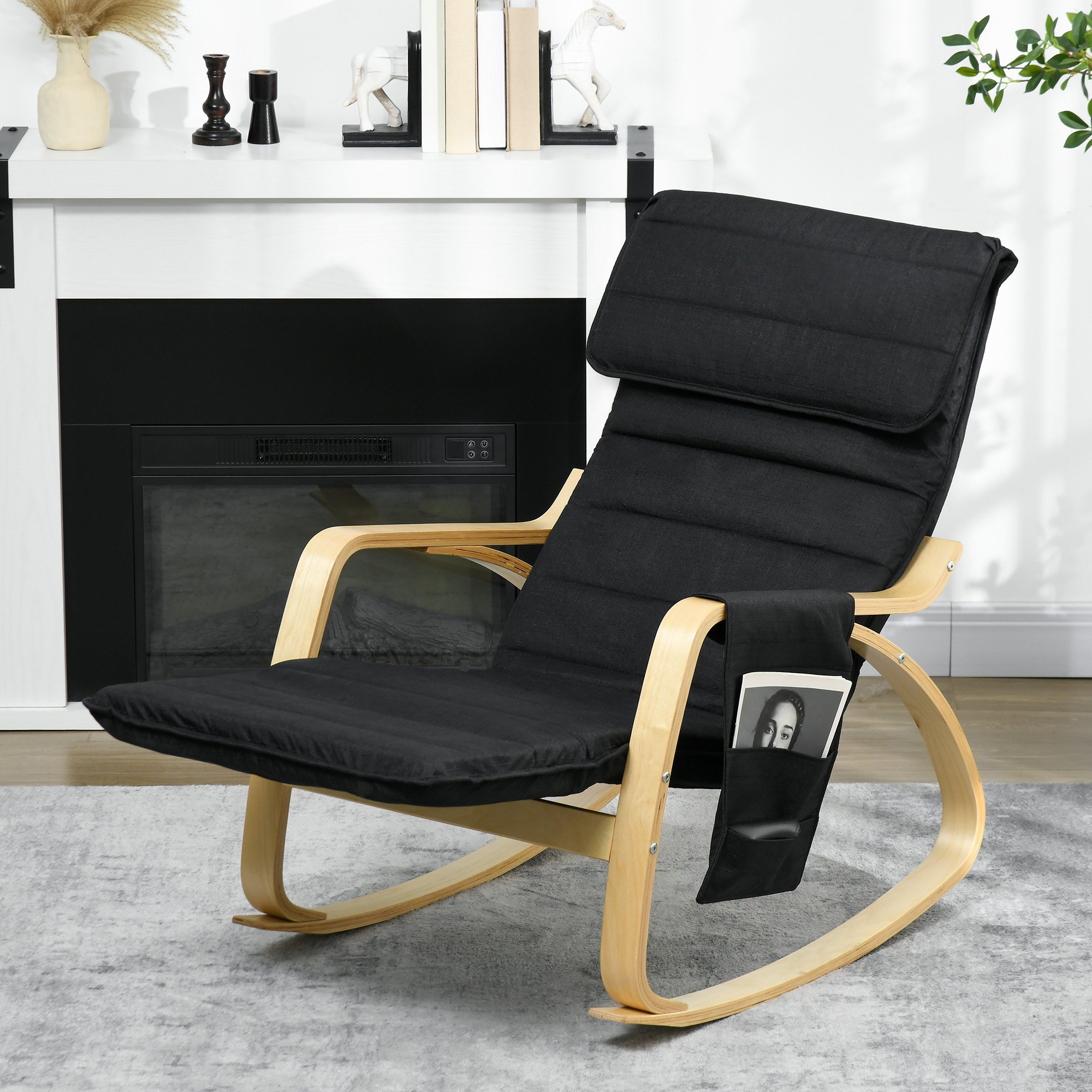 HOMCOM Rocking Recliner Chair with Adjustable Footrest and Side Pocket - Black - Image 2