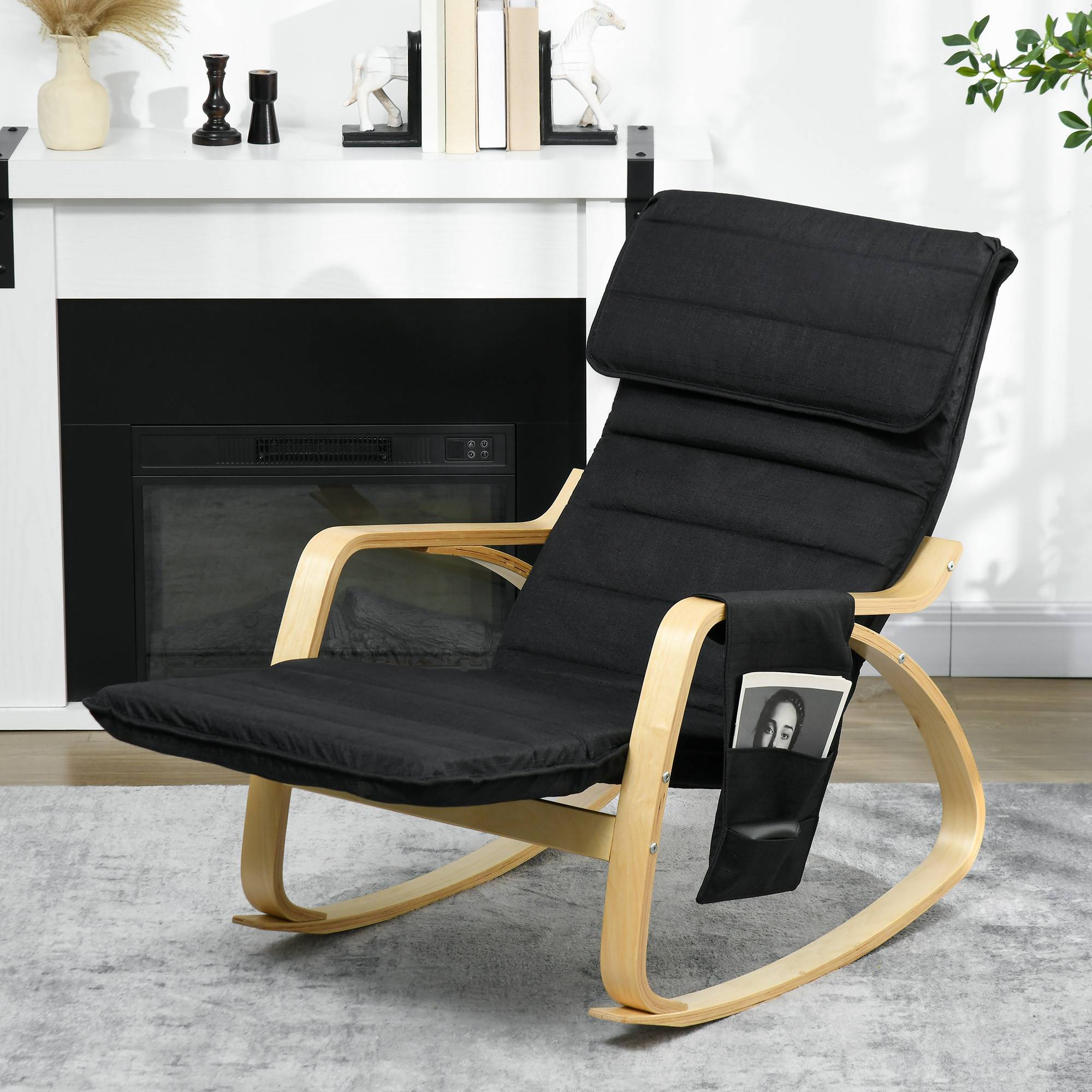 HOMCOM Rocking Recliner Chair with Adjustable Footrest and Side Pocket - Black - Image 2