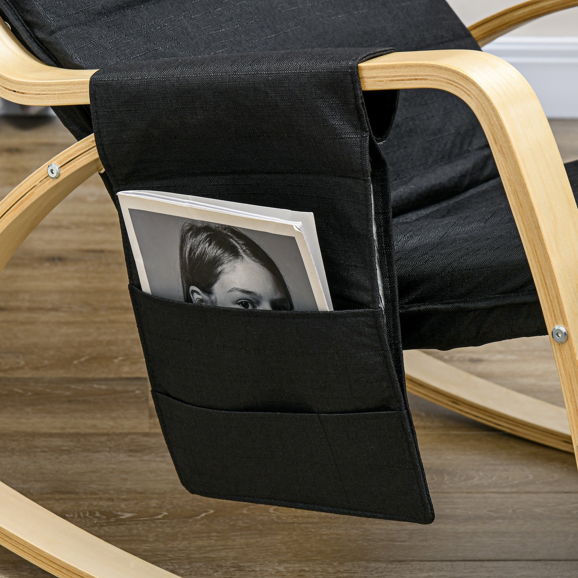 HOMCOM Rocking Recliner Chair with Adjustable Footrest and Side Pocket - Black - Image 4