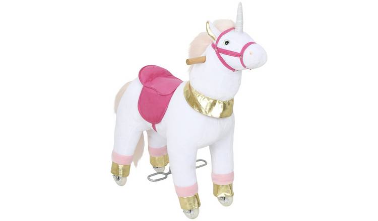 AIYAPLAY Plush Wheels Unicorn Kids Ride On Horse - White