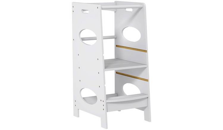 HOMCOM Toddler Adjustable MDF Safety Rail Step Stool – Grey