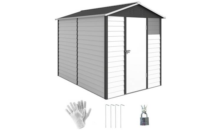 Outsunny Metal Garden Shed with Window and Lockable Door - Dark Grey