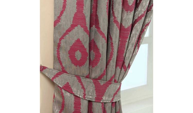 Homescapes Pack of 2 Ikat Jacquard Curtain Tie Backs – Pink and Silver