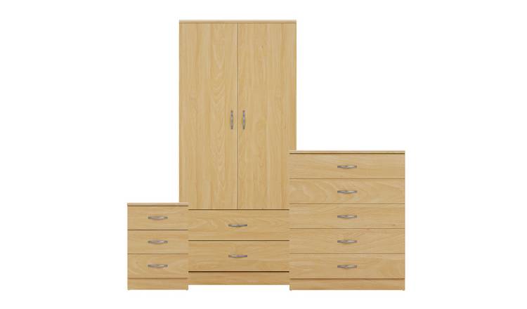 Vida Designs Riano Bedroom Set (Bedside, 5 Drawer Chest, 2x2 Wardrobe) - Pine