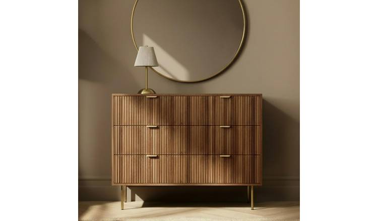 OHS Ribbed Engineered Wood 6 Drawer Unit - Dark Wood