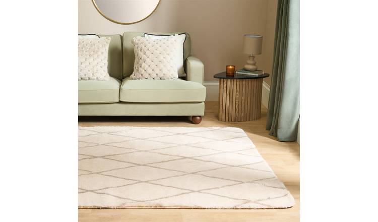 OHS Simple Geo Fluffy Rug - 160 x 230cm - Natural