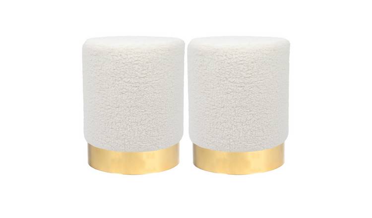 Harbour Housewares Round Velvet Pouffes Pack of 2 - Cream