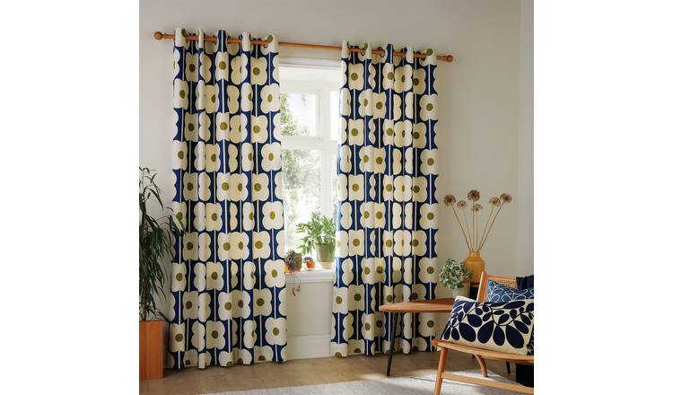 Orla Kiely Abacus Flower Eyelet Curtains - Navy - 168 x 183cm