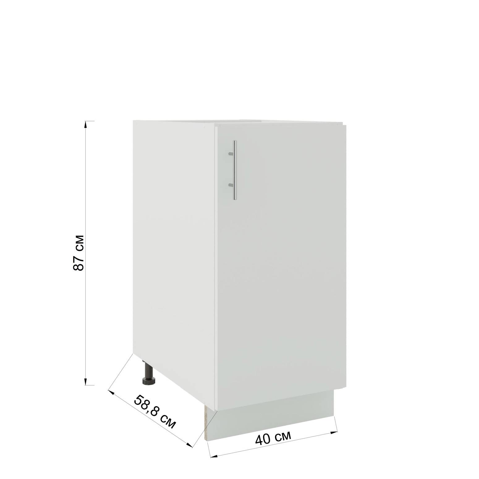 JD Greta 400mm Adjustable Leg Base Cabinet with 1 Door - White Matt - Image 8