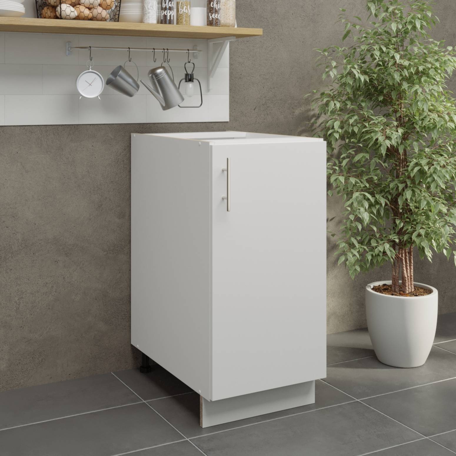 JD Greta 400mm Adjustable Leg Base Cabinet with 1 Door - White Matt - Image 3