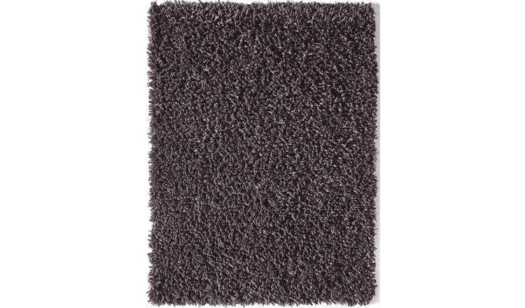 Mega Flooring Black Shaggy Plain Rug - 80 x 150cm