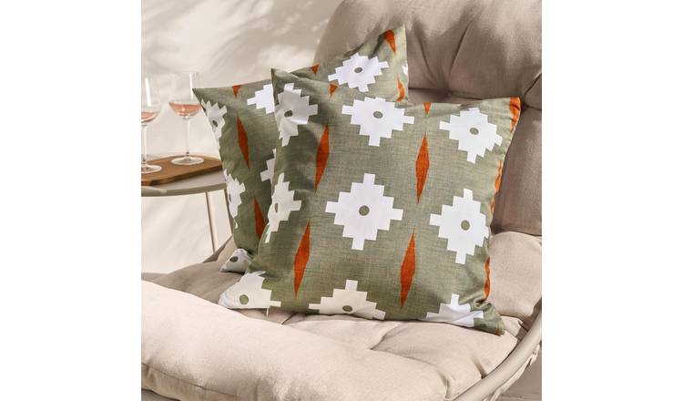 OHS 2 Pack Geometric Print Garden Cushion Covers - Olive