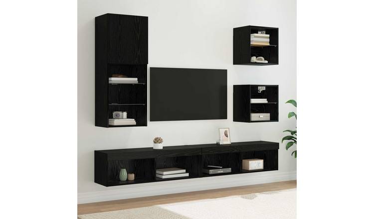 Walplus 5 Piece Engineered Wood LED Sideboard - Black Ash - 100 x 30 x 30 cm