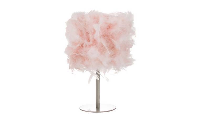 Happy Homewares Chic Real Pink Feather with Satin Nickel Base Table Lamp - 20cm