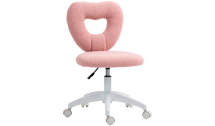 HOMCOM Armless Teddy Fleece Desk Chair with Height Adjustable - Pink