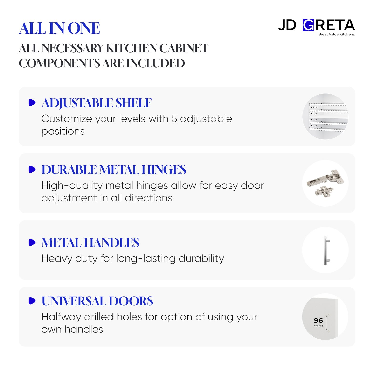 JD Greta 800mm Base Cabinet with 2 Doors & Worktop - White Matt - Image 5