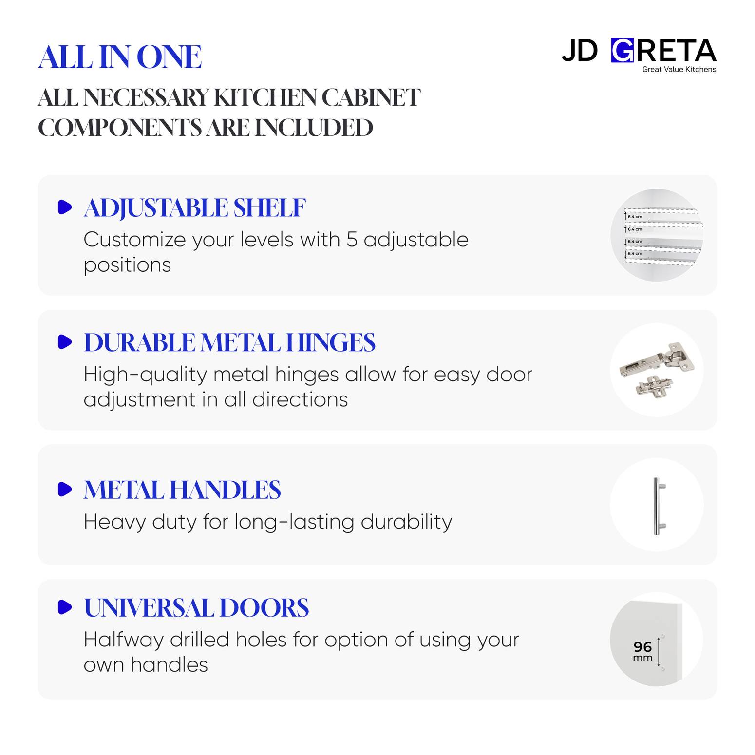 JD Greta 800mm Base Cabinet with 2 Doors & Worktop - White Matt - Image 5