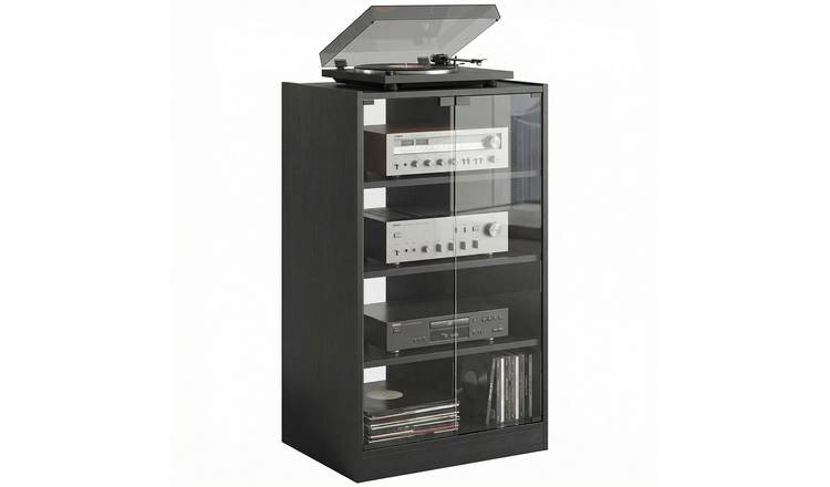 HOMCOM 4-Tier Record Player Stand with Storage and Shelves - Black Wood-Effect