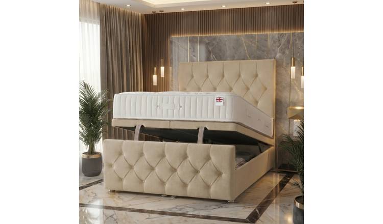 Somnior Chester Linen Small Single Ottoman Bed with Ortho Mattress - Beige