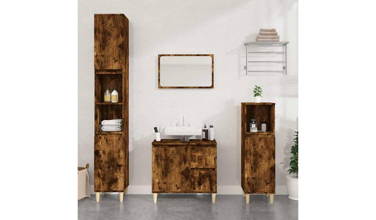 Walplus Solid Eucalyptus Wood Bathroom Cabinet - Smoked Oak - 30 x 30 x 190 cm