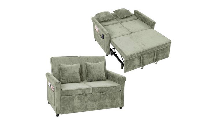HOMCOM 2 Seater 3-in-1 Convertible Pull Out Double Sleeper Sofa - Light Green